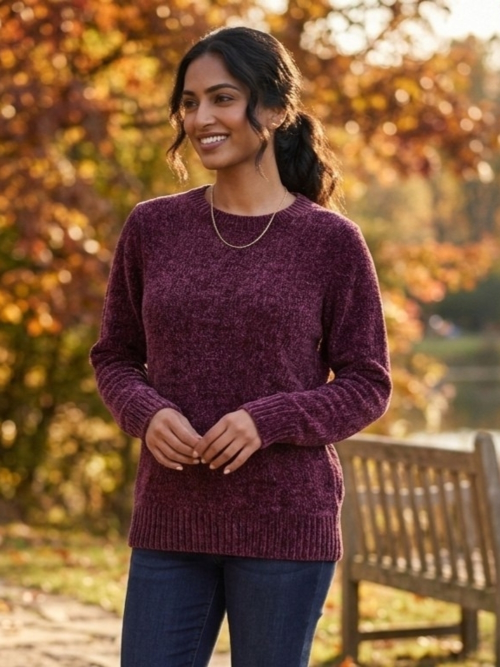 Style & Co. Plum Chenille Crewneck Sweater, Size XL